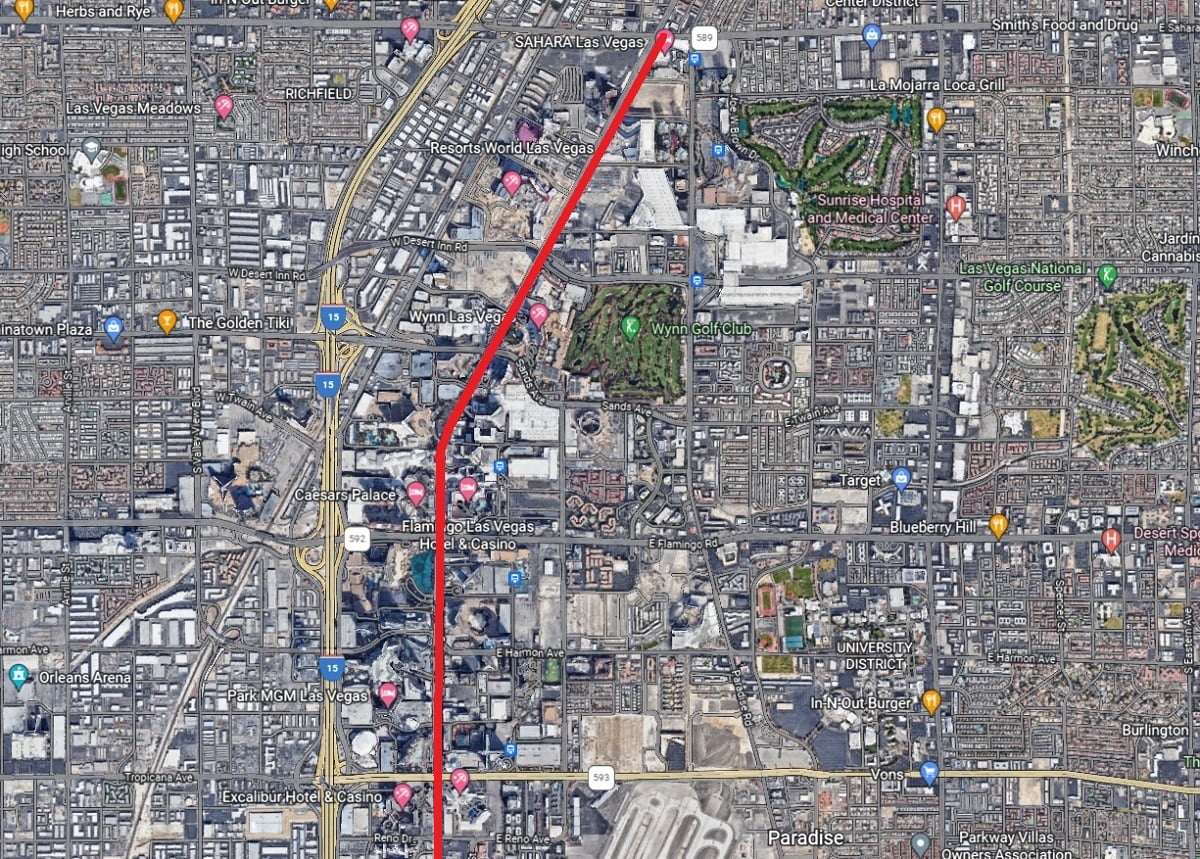Map of the Las Vegas Strip.