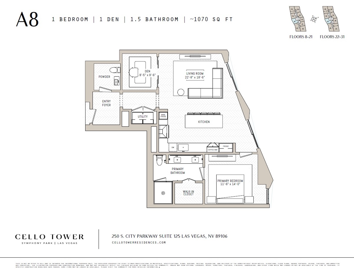 A8 floorplan for Cello Tower at Origin in Symphony Park.