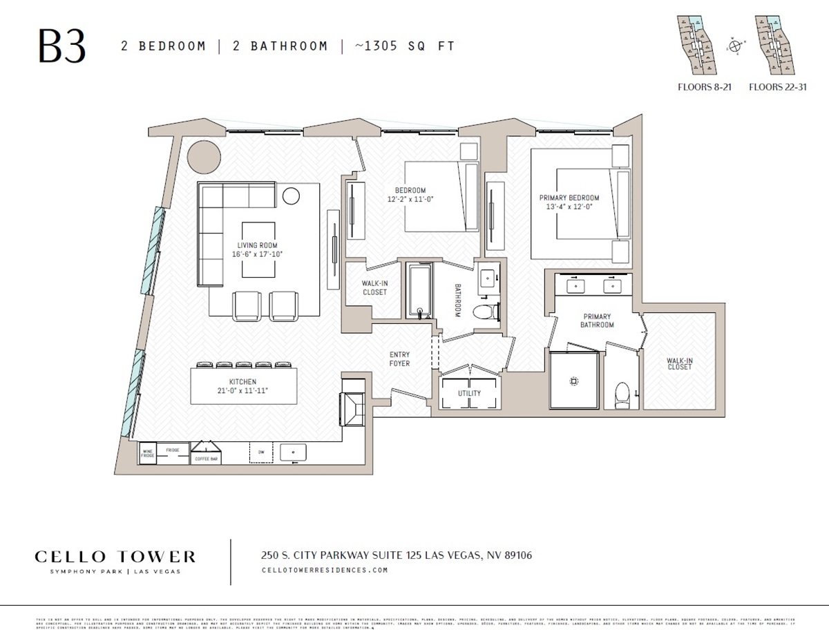 B3 floorplan for Cello Tower at Origin in Symphony Park.