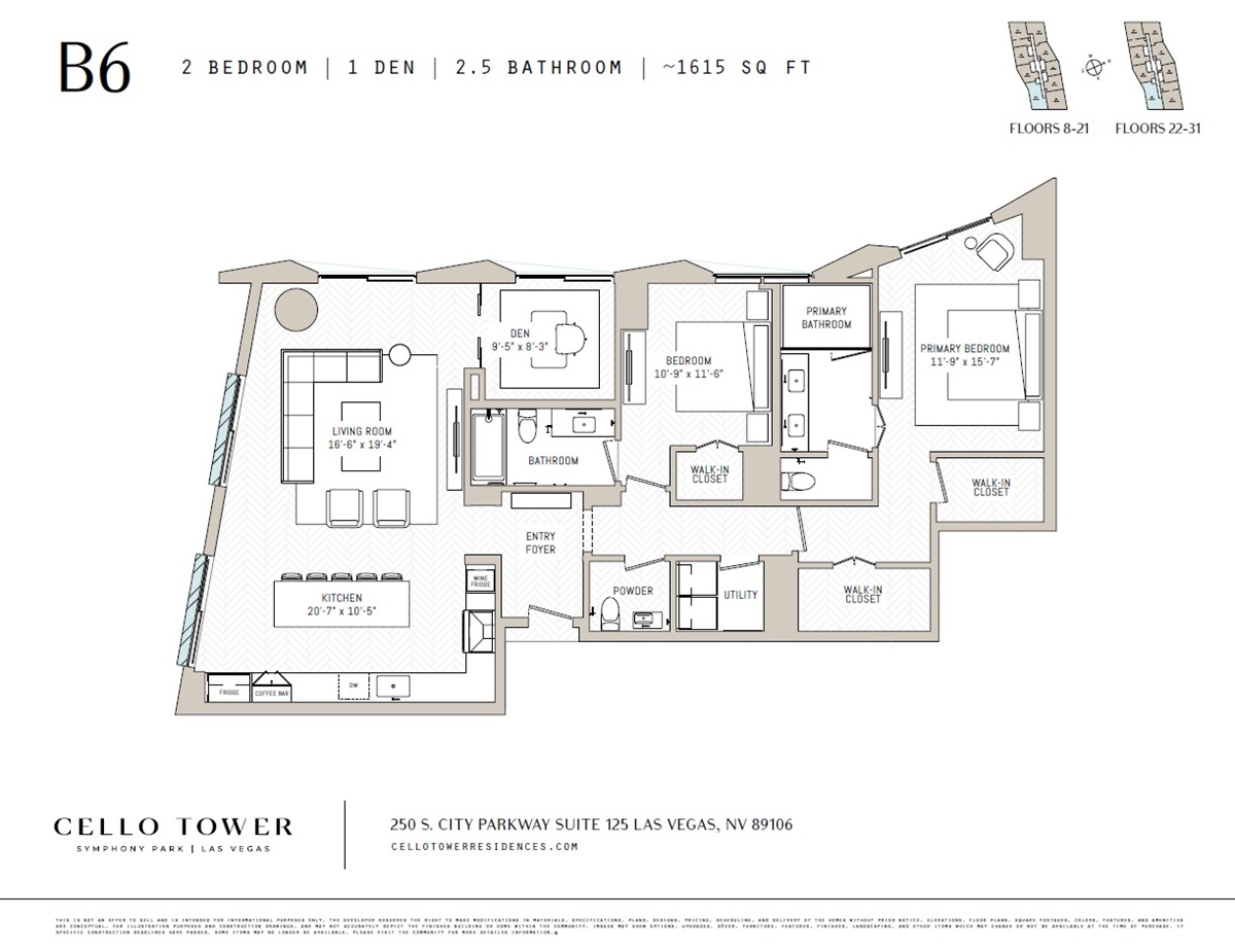 B6 floorplan for Cello Tower at Origin in Symphony Park.