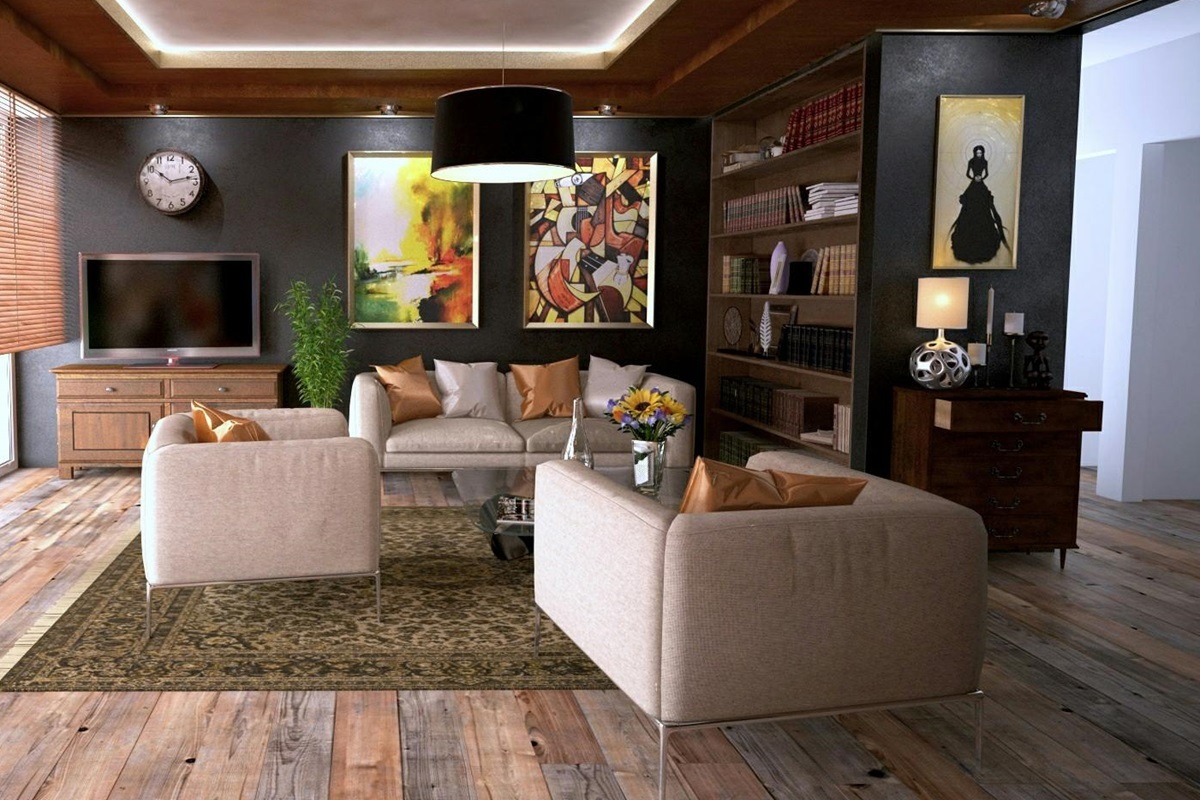 The living room of a home featuring a modern design.