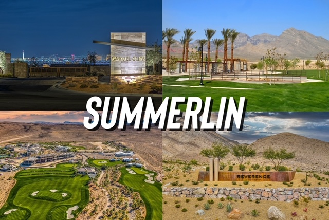 The word Summerlin written over four photos of the master-planed community of Summerlin.